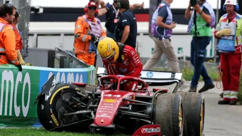 Авария и сход Льюиса Хэмилтона в гонке Ф1 в Зандворте. Видео